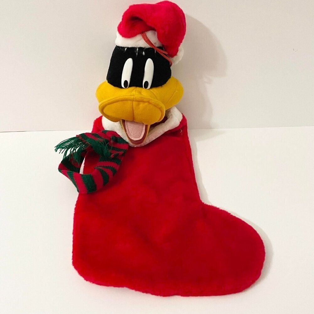 Vintage 3D Looney Tunes Daffy Duck Plush Christmas Stocking